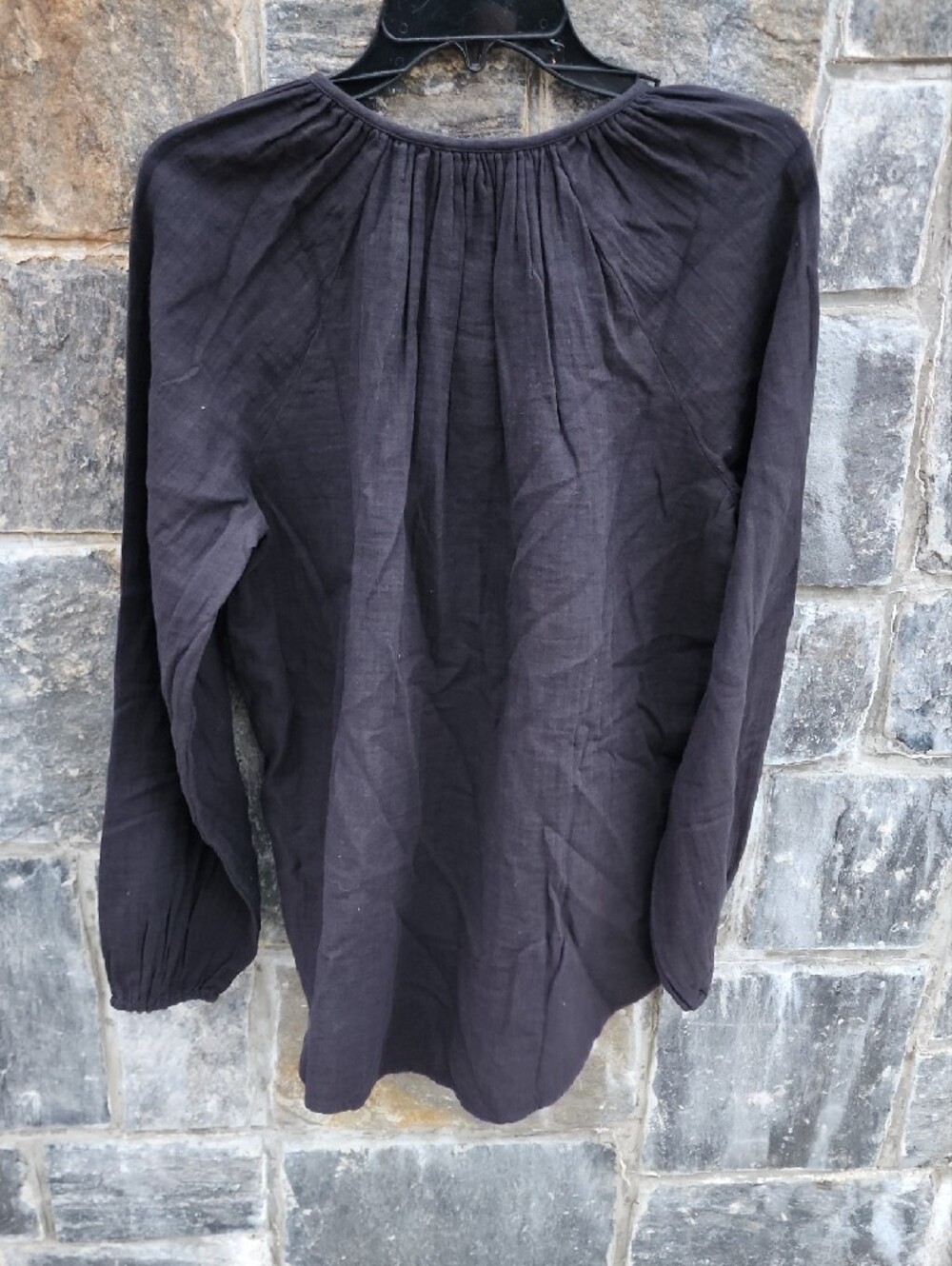 Quince Organic Cotton Gauze Peasant Blouse In Black - Picture 6 of 9